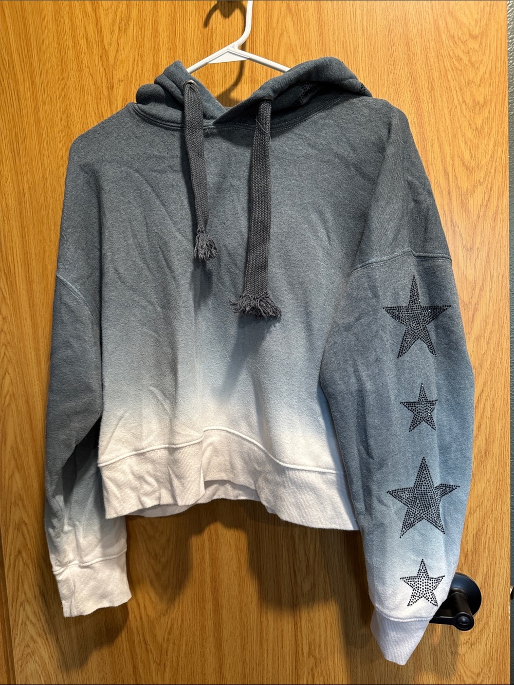 Vintage Havana blue to white Ombre Hoodie with Star Sleeve/Hood Detail